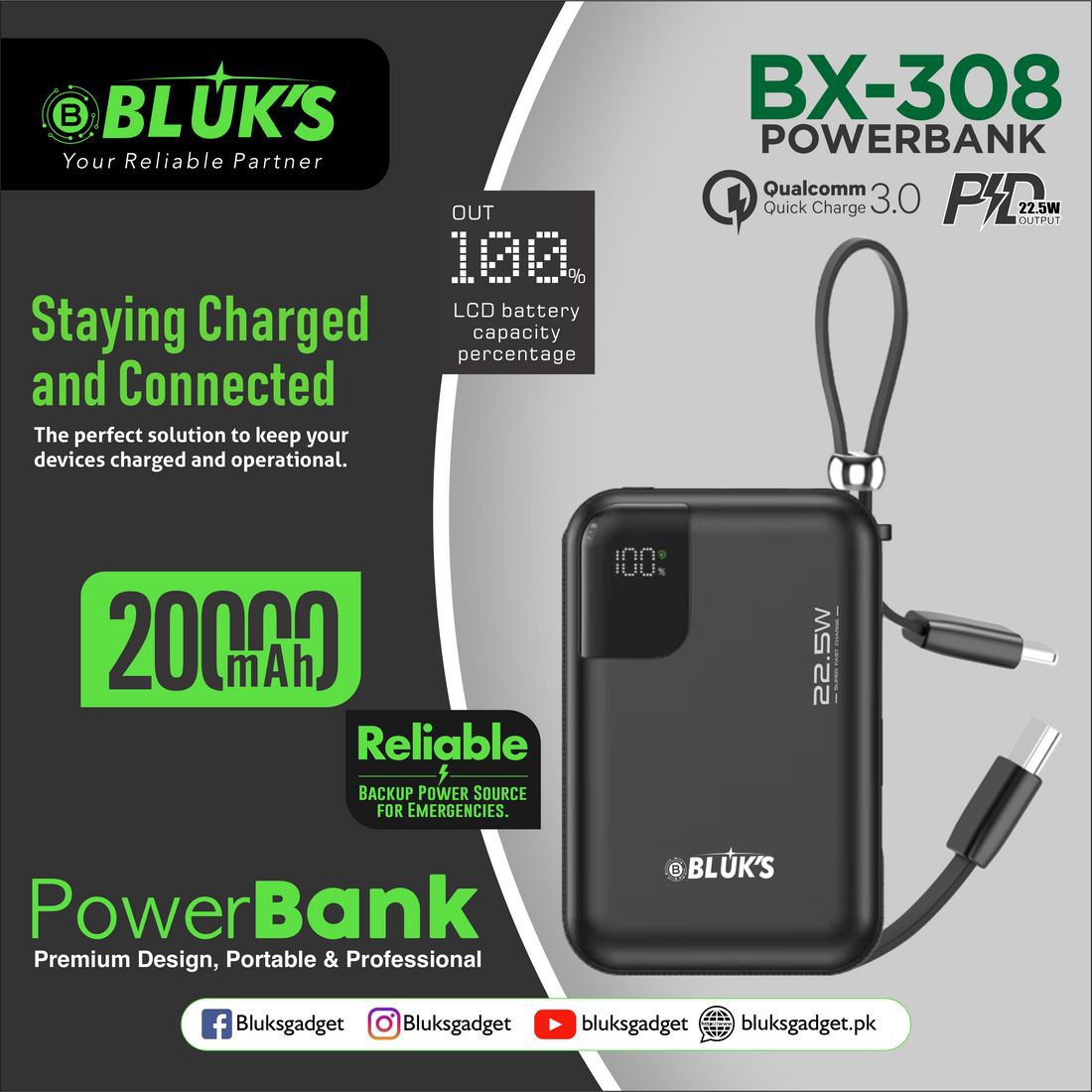 🔋 Bluk’s BX-308 Swift Charge Power Bank – 20,000mAh ⚡