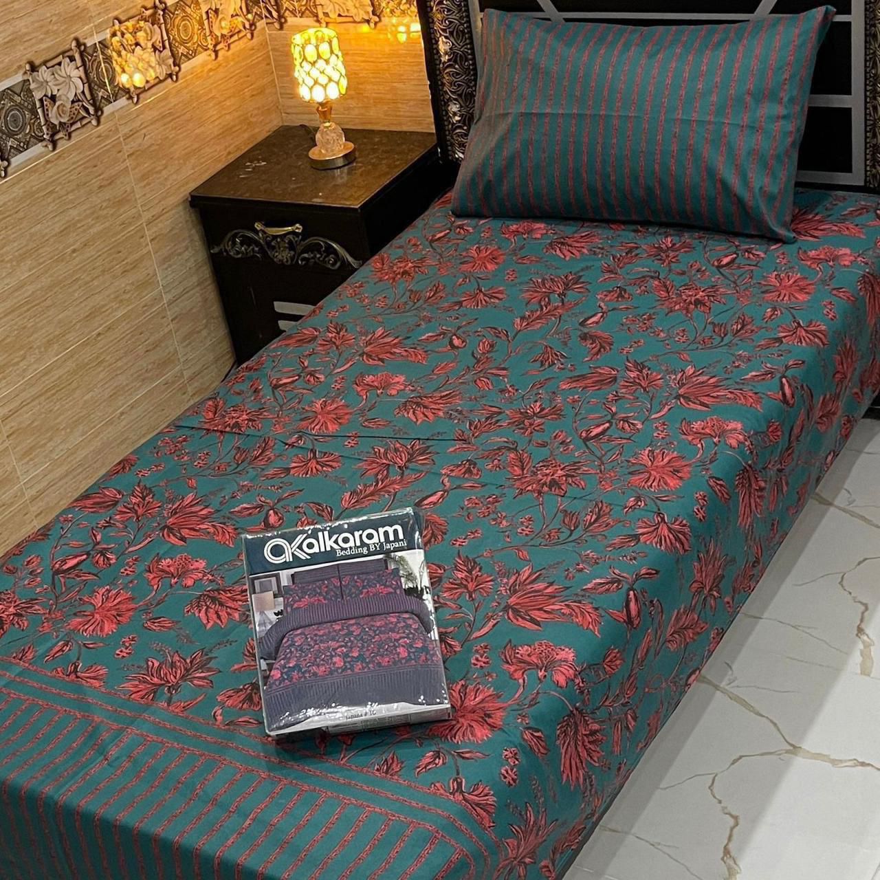 ✨ Alkaram 4PC Mix Cotton Single Pair Bedsheets ✨