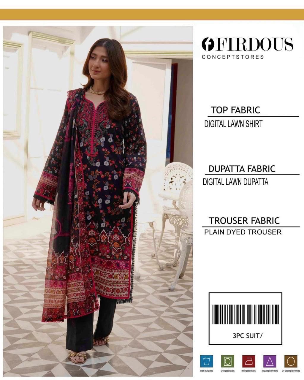 💖 Firdous 3-Piece Printed Lawn Suit 💖