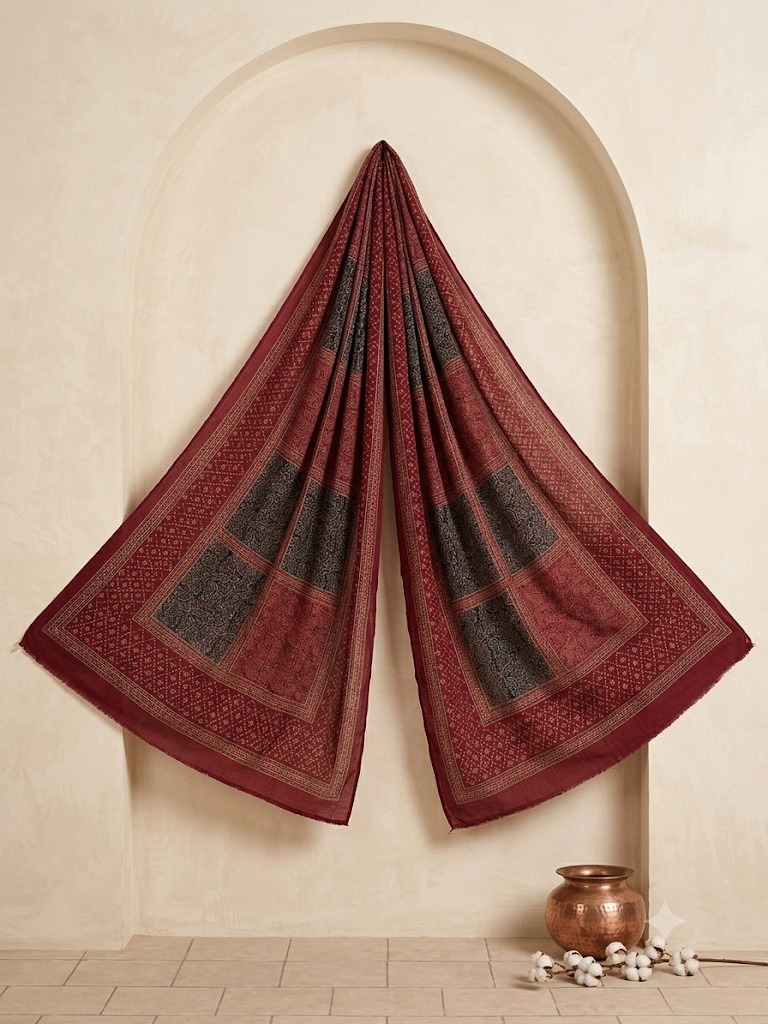 Luxury Look with Elegant Ajrak Prints  ✨ Ajrak Print Shawls